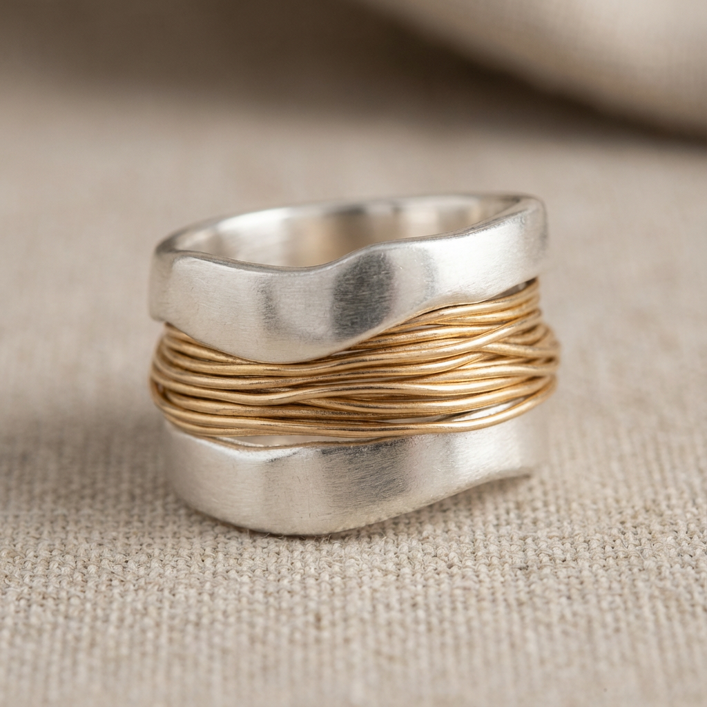 Thread Gold Rings Silver Golden Threads Ring – Jennie & Handheld Hearts