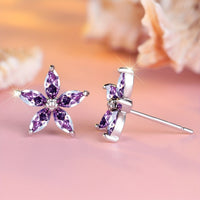 Elegant Purple Zirconia Flower Stud Earrings