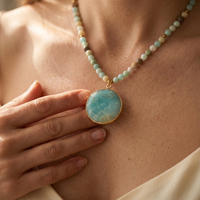 Bohemian Natural Stone Round Pendant Necklace