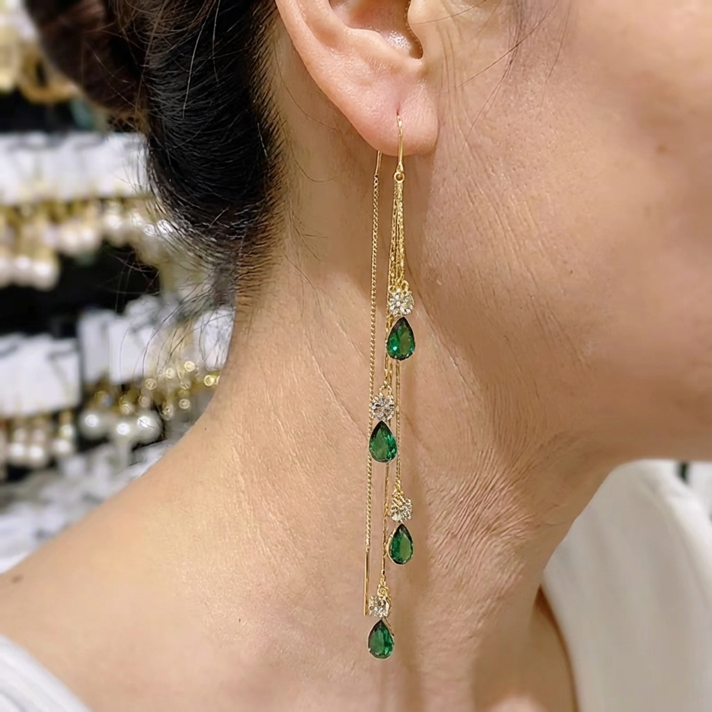 Green Rain Tassel Earrings