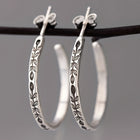 Vintage Botanical Bloom Engraved Silver Hoop Earrings