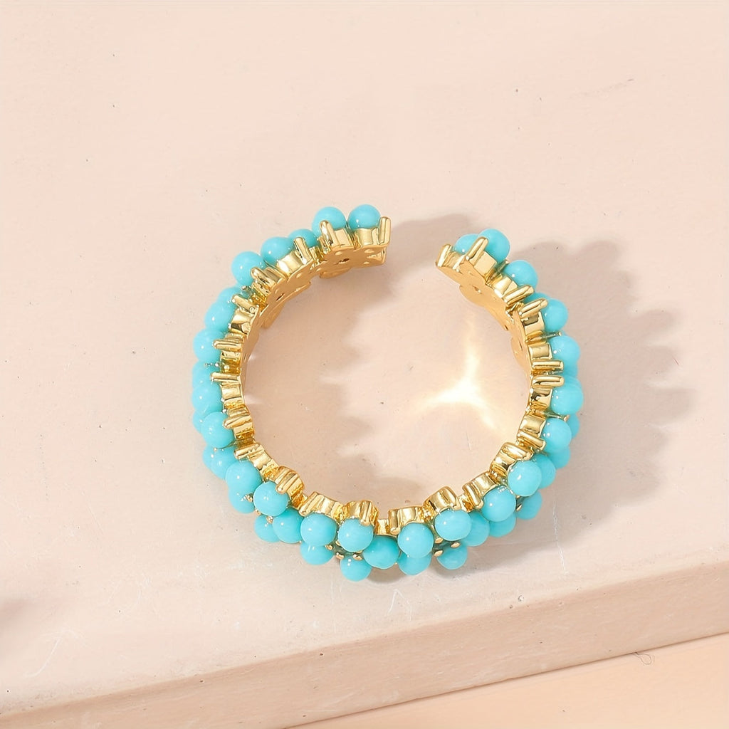Vintage Beaded Cluster Zirconia Inlaid Geometric Round Ring