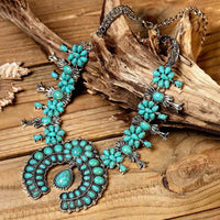 Elegant Bohemian Turquoise Flower Pendant Alloy Necklace