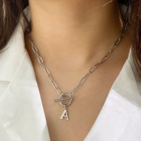 Paperclip Initial Necklace with Circle Toggle Clasp