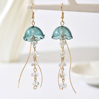 Gold Plated Glass Jellyfish Dangle Earrings