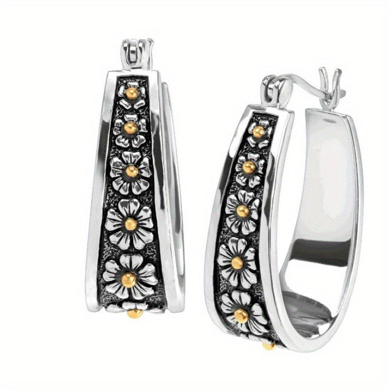 Vintage Hand-Cut Daisy Hoop Earrings