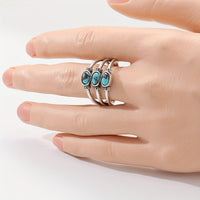 Vintage Boho Style Triple Turquoise Silver Ring