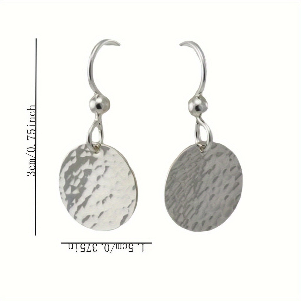 Round Shape Hammered Zinc Alloy Disc Drop Earrings