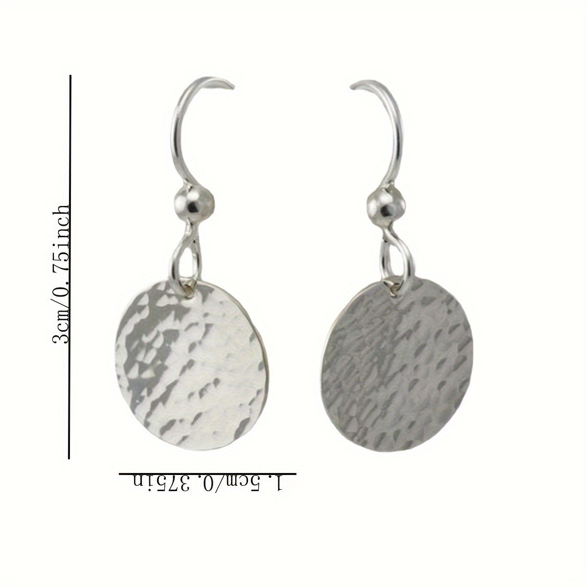 Round Shape Hammered Zinc Alloy Disc Drop Earrings