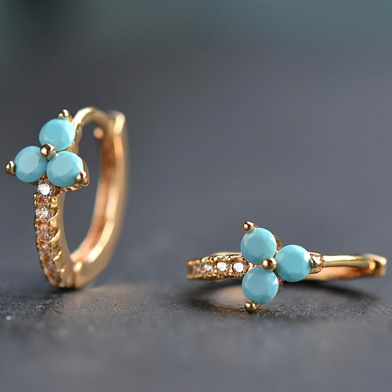 Retro Bohemian Style Synthetic Zirconia Blue Hoop Earrings