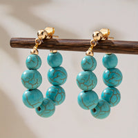 Boho Natural Stone Beaded Gold Plated Hoop Earrings