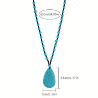 Bohemian Turquoise Beaded Large Teardrop Pendant Necklace