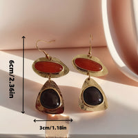 Vintage Red & Black Resin Gold Plated Drop Earrings