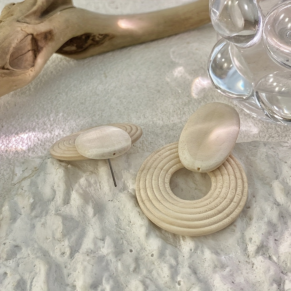 Natural Wood Spiral Drop Earrings