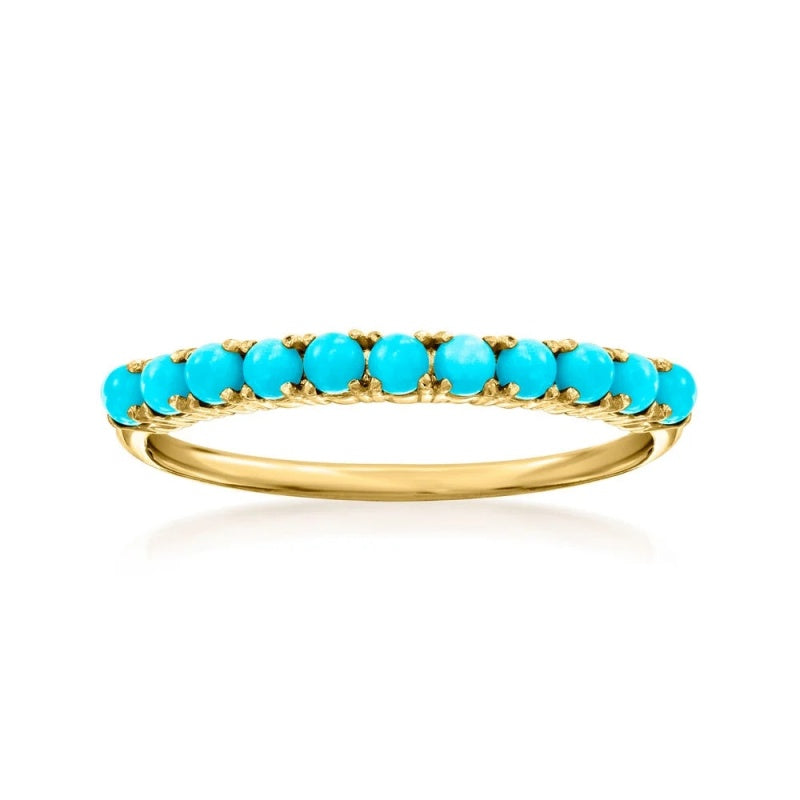 Bohemian Turquoise Beaded Gold Plated Band Ring