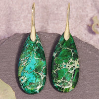 Bohemian Green Natural Stone Teardrop Earrings