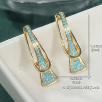 Elegant Gold Tone Synthetic Geometric Turquoise Earrings