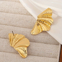 Elegant Textured Gold Fan Statement Stud Earrings