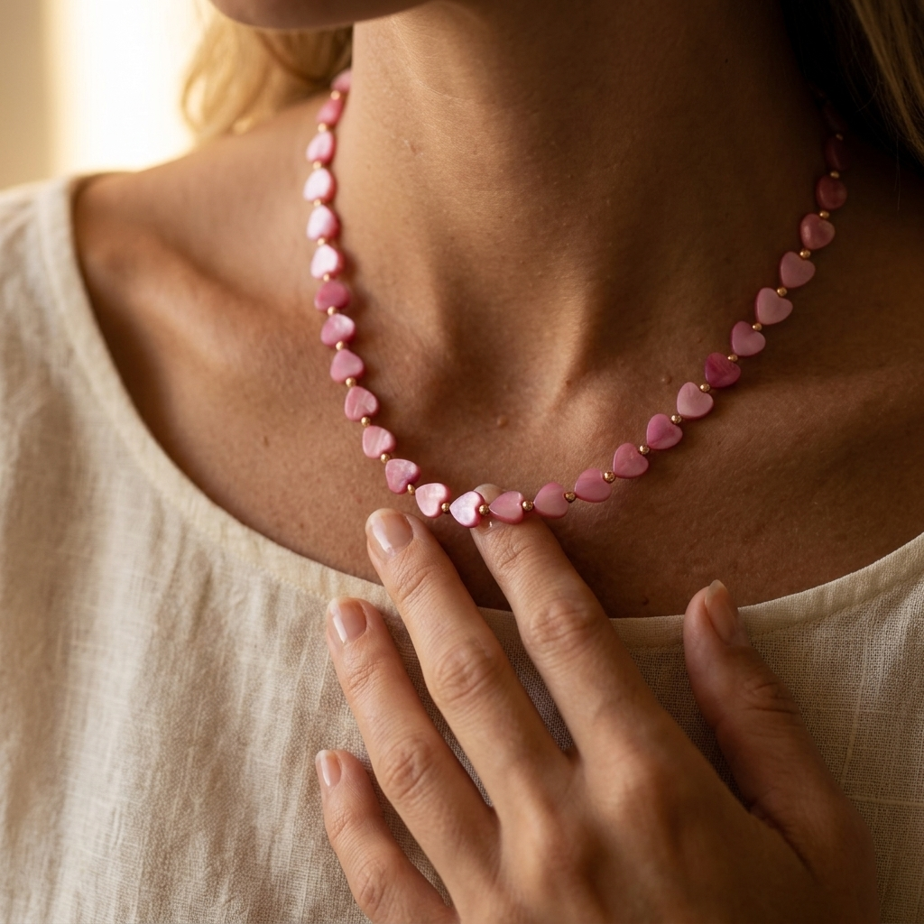 Bohemian Heart Beaded Pink Choker Necklace