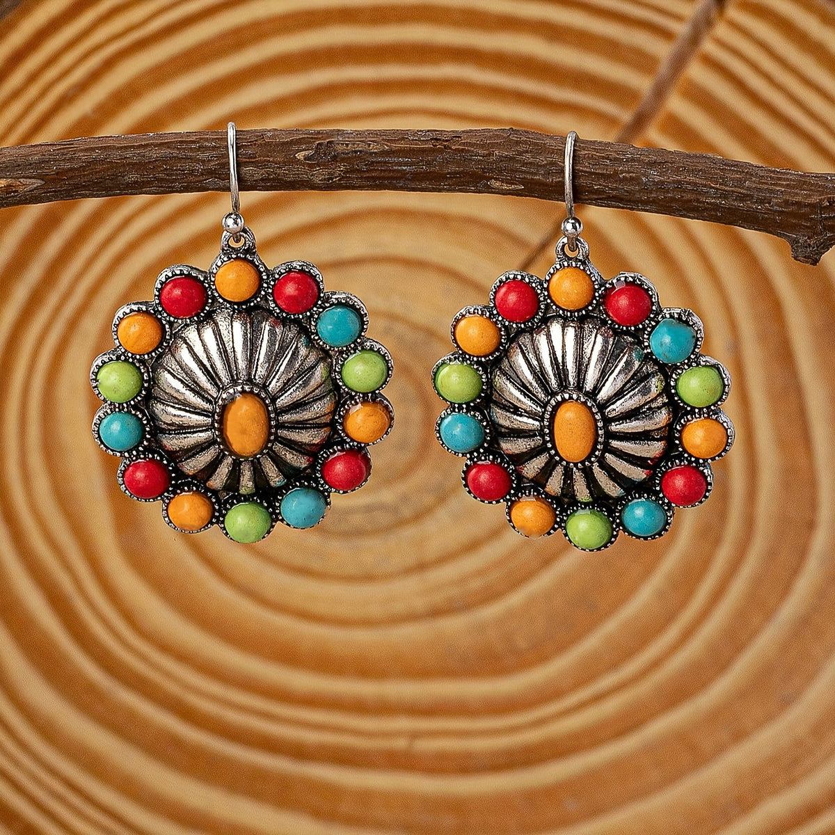 Vintage Sunburst Multistone Statement Earrings