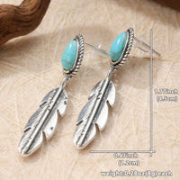 Retro Tribal Turquoise Feather Drop Earrings