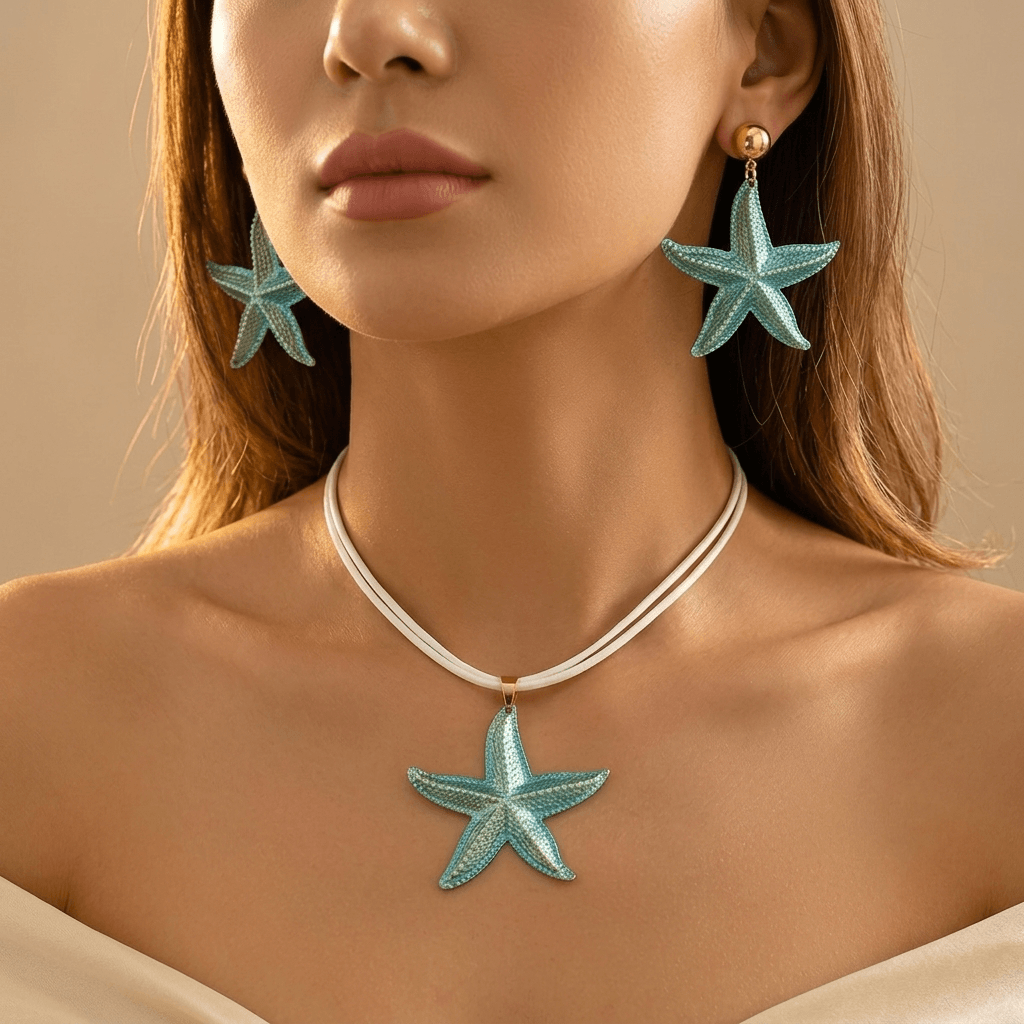 Summer Multicolor Enamel Necklace Earrings Set