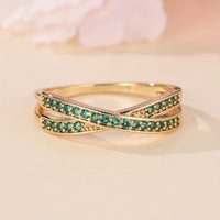 Elegant Minimalist Crossover Twisted Gold Plated Zirconia Ring