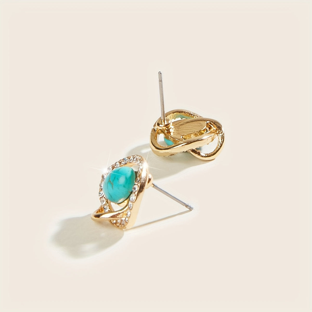 Vintage Bohemian Twist Turquoise Rhinestone Stud Earrings