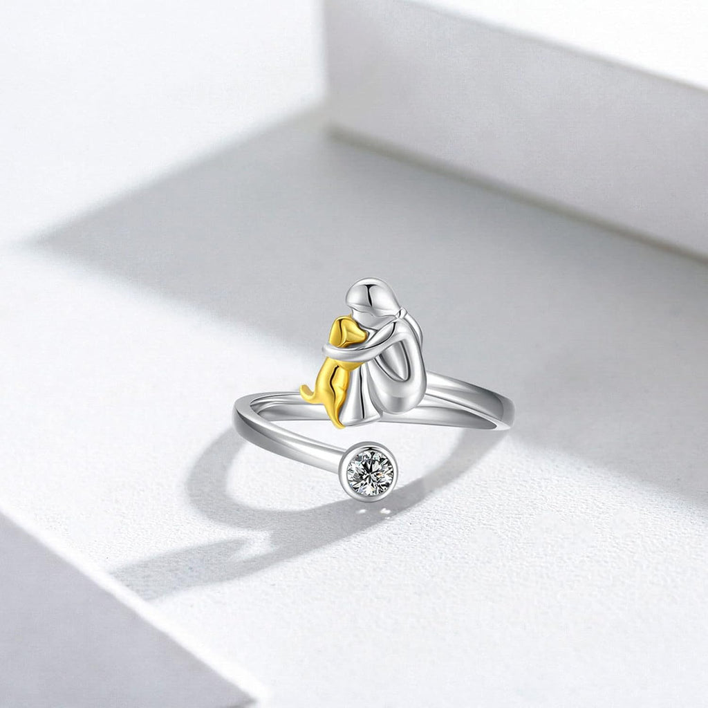 Silver dog ring with zirconia stones
