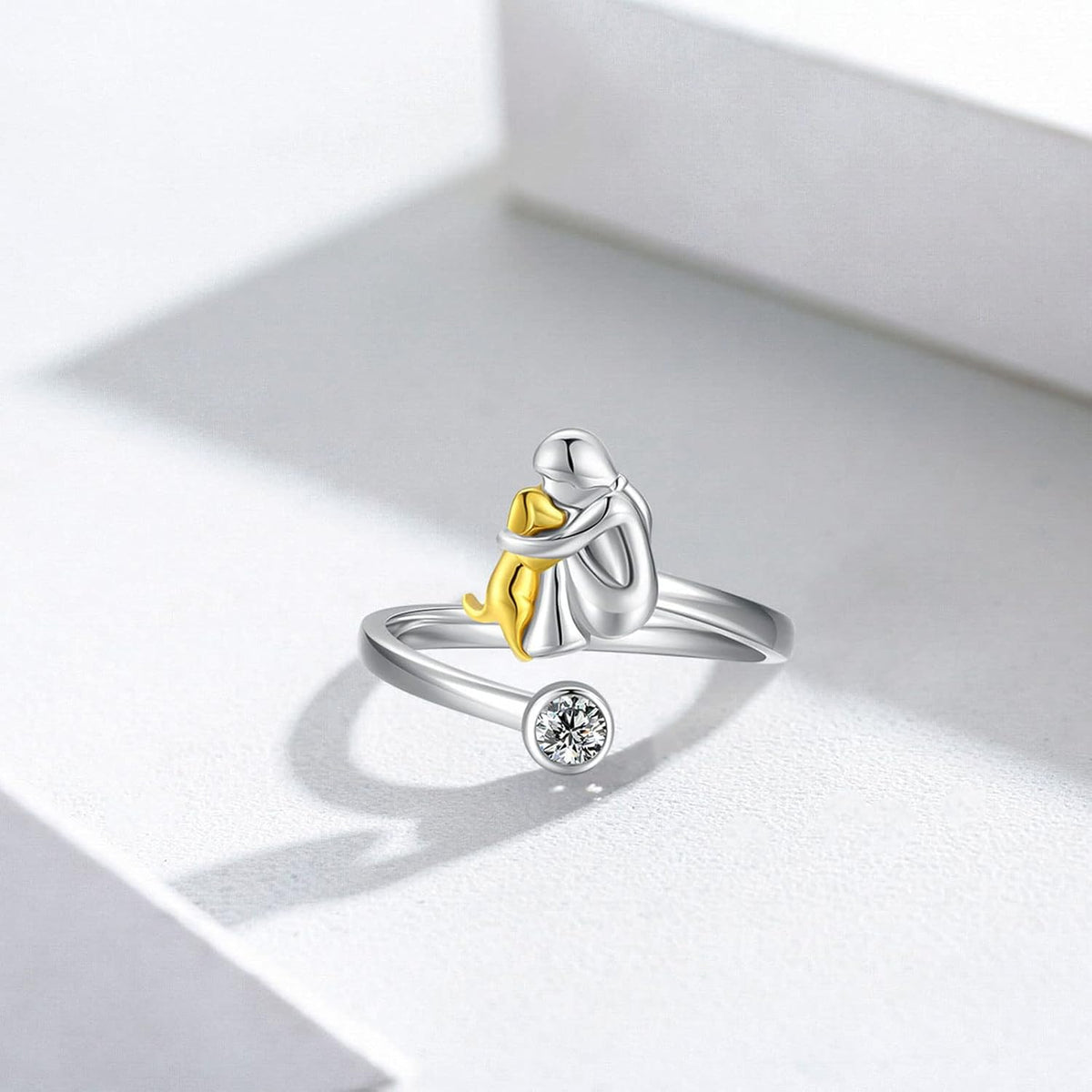 Silver dog ring with zirconia stones