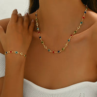 Multicolor Crystal Chain Necklace & Bracelet Jewelry Set