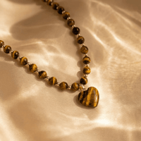 Elegant Tiger Eye Beaded Heart Pendant Necklace