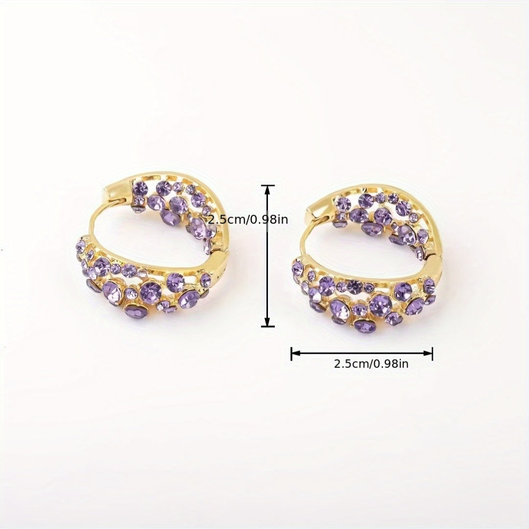 Elegant Purple Crystal Zirconia Gold Plated Hoop Earrings