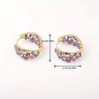 Elegant Purple Crystal Zirconia Gold Plated Hoop Earrings