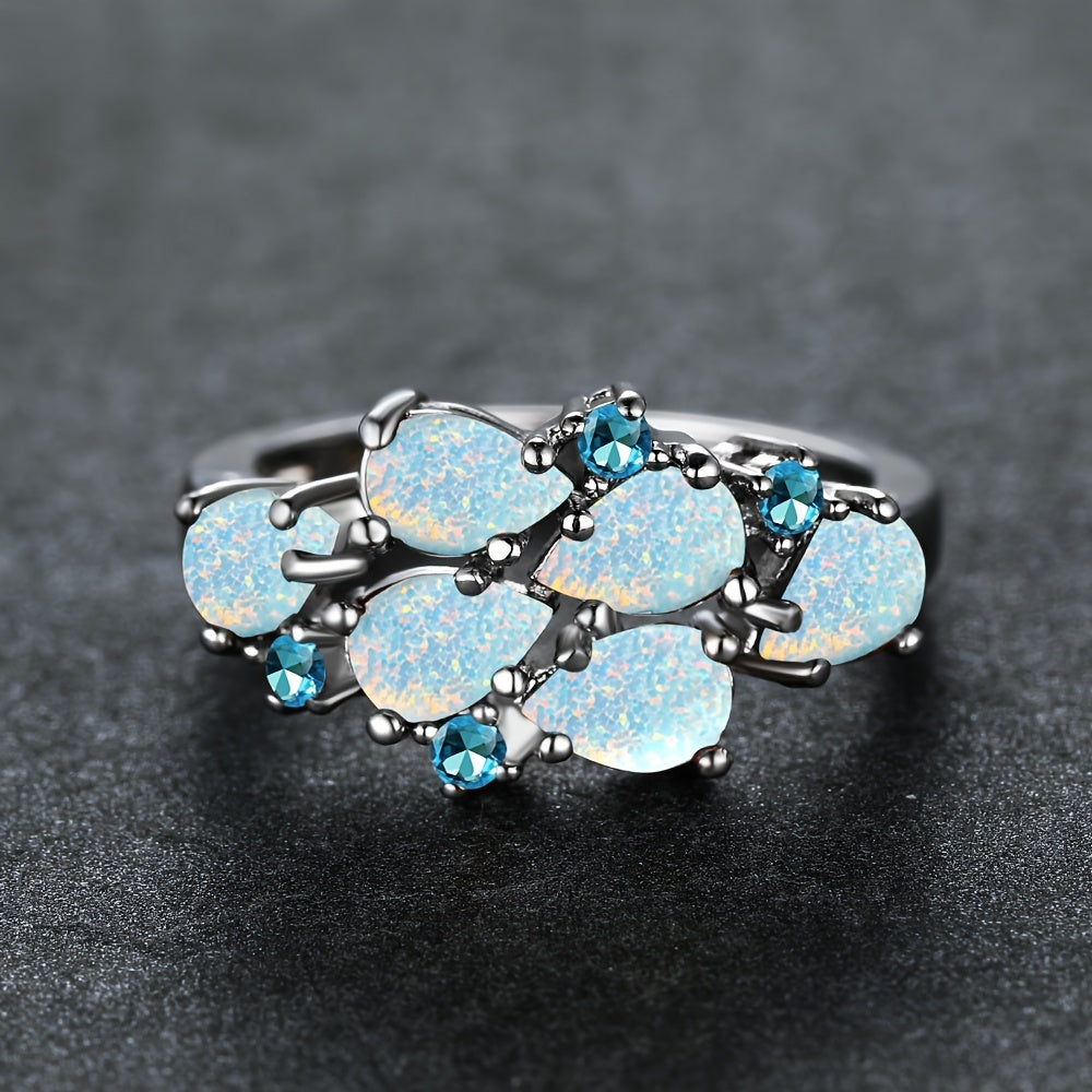 Classic Green Water Drop Opal Cluster Ring