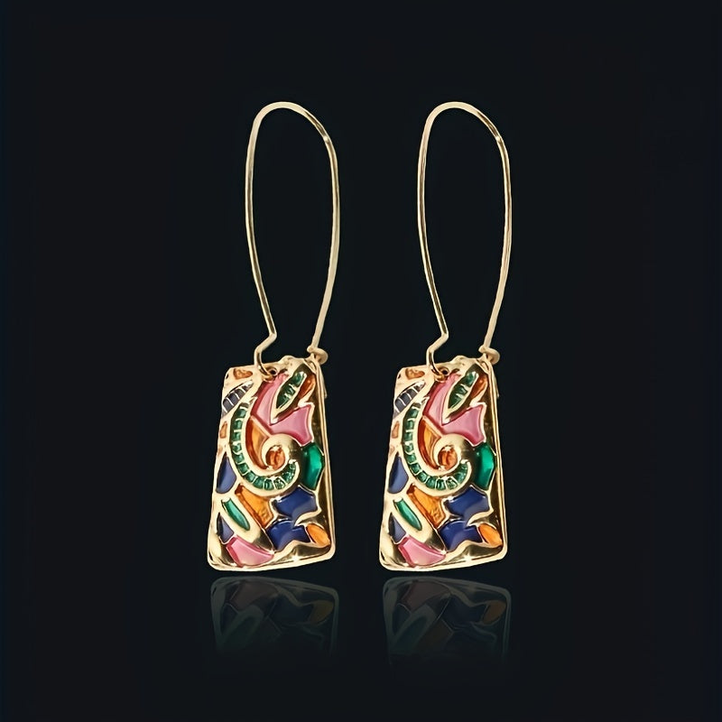 Vintage Long Colorful Enamel Drip Glaze Drop  Earrings