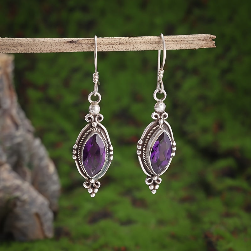 Vintage European Style Purple Zirconia Crystal Inlay Earrings
