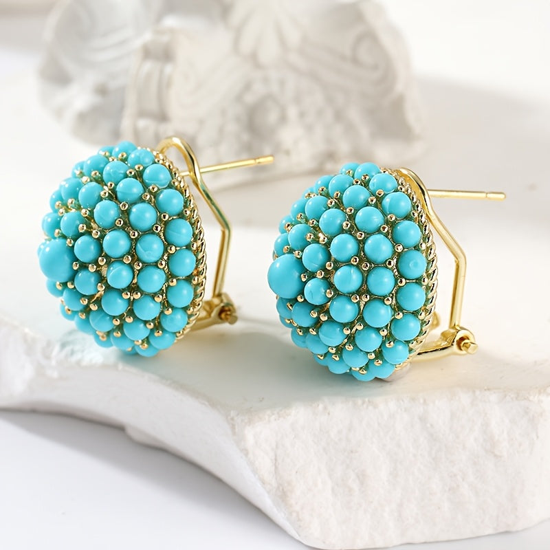 Elegant Palace Style Turquoise Cluster Stud Earrings
