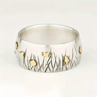 Retro Ethnic Style Flower and Grass Two-Tone Ring