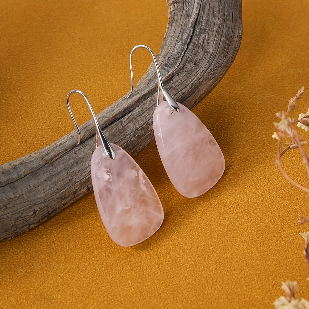 Bohemian Natural Stone Rose Quartz Drop Earrings