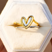 Vintage Metallic Style Two Tone Heart Rings