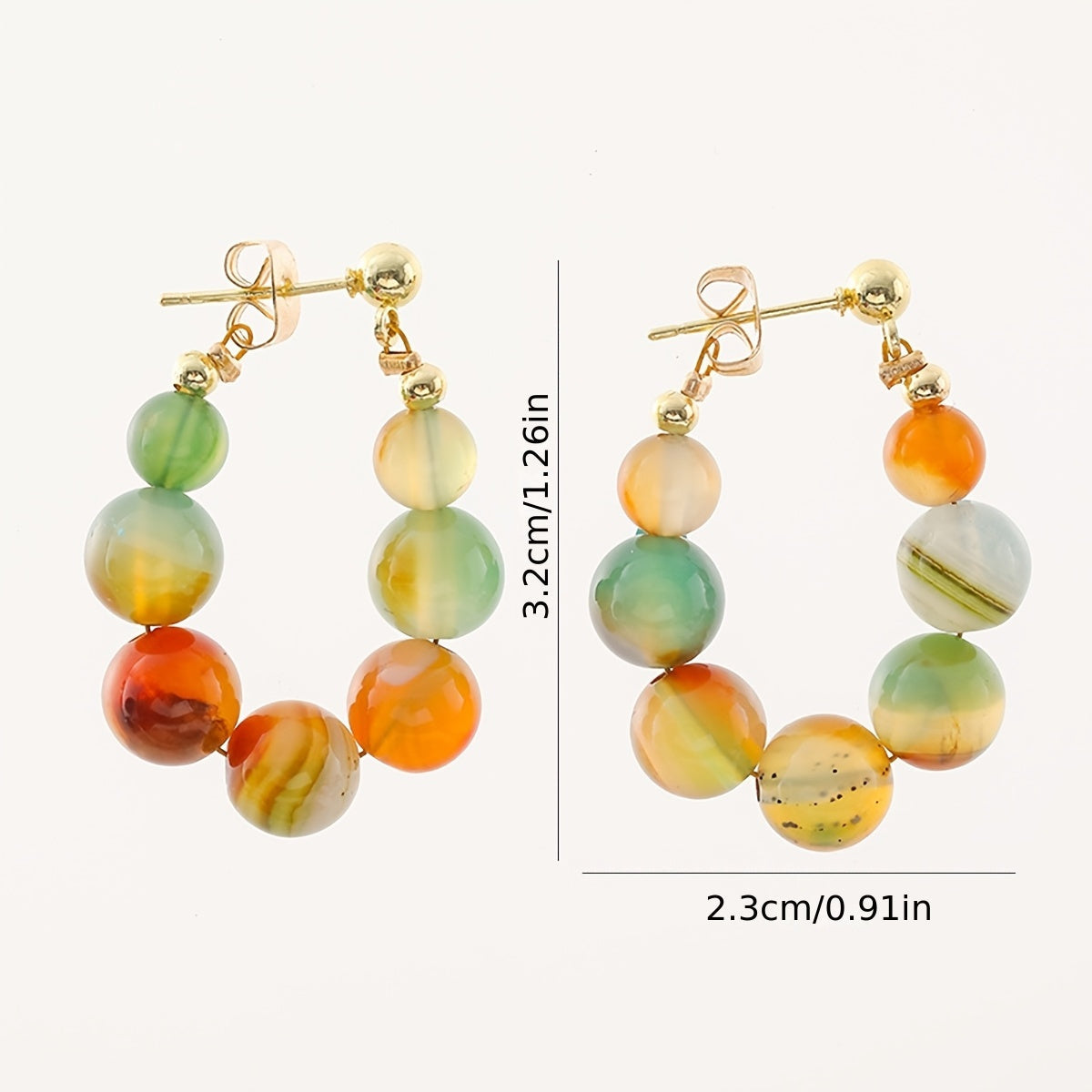 Boho Natural Stone Beaded Gold Plated Hoop Earrings