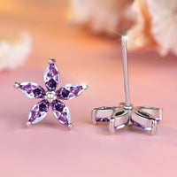 Elegant Purple Zirconia Flower Stud Earrings