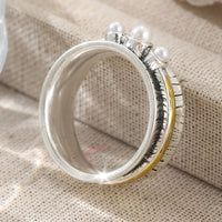 Bohemian Two Tone Round Pearls Rings