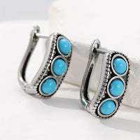 Vintage Silver Plated Turquoise Thick Hoop Earrings