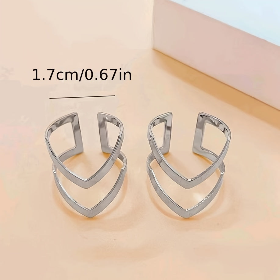 Silver Double-Layer V-Shape Adjustable Statement Ring
