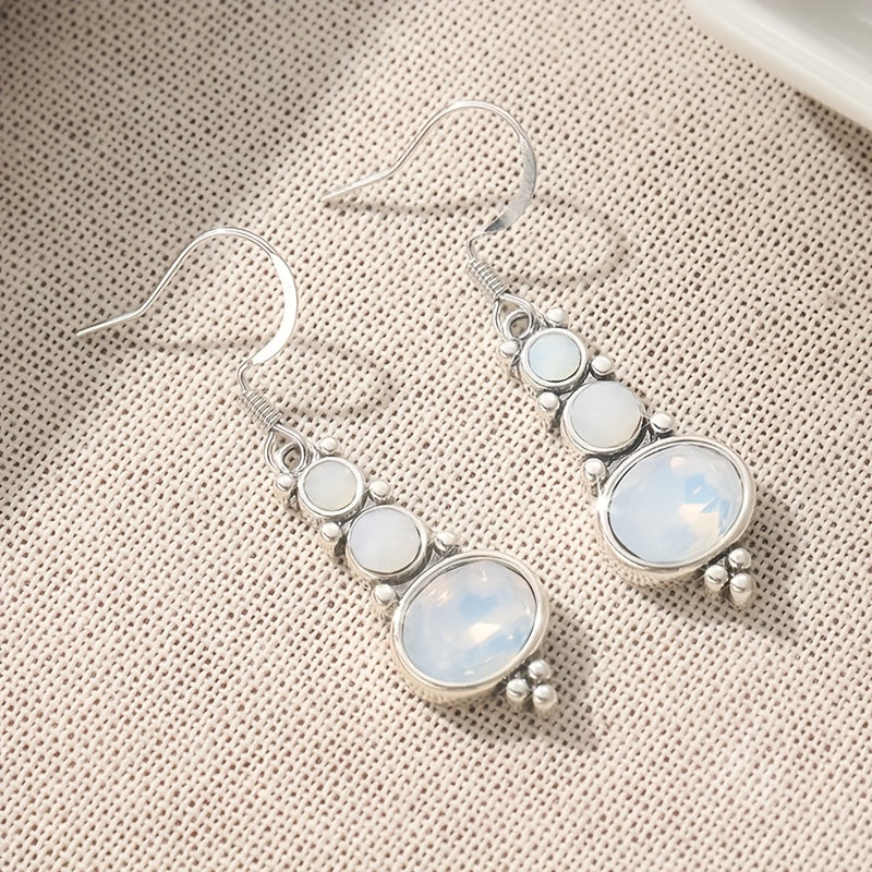 Vintage Bohemian Moonstone Long Dangle Earrings