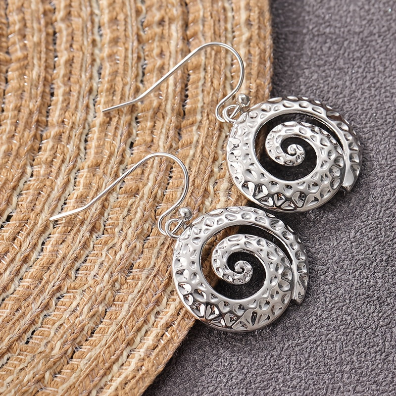 Artisan Spiral Hammered Silver Drop Earrings