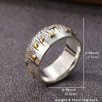 Retro Ethnic Style Flower and Grass Two-Tone Ring