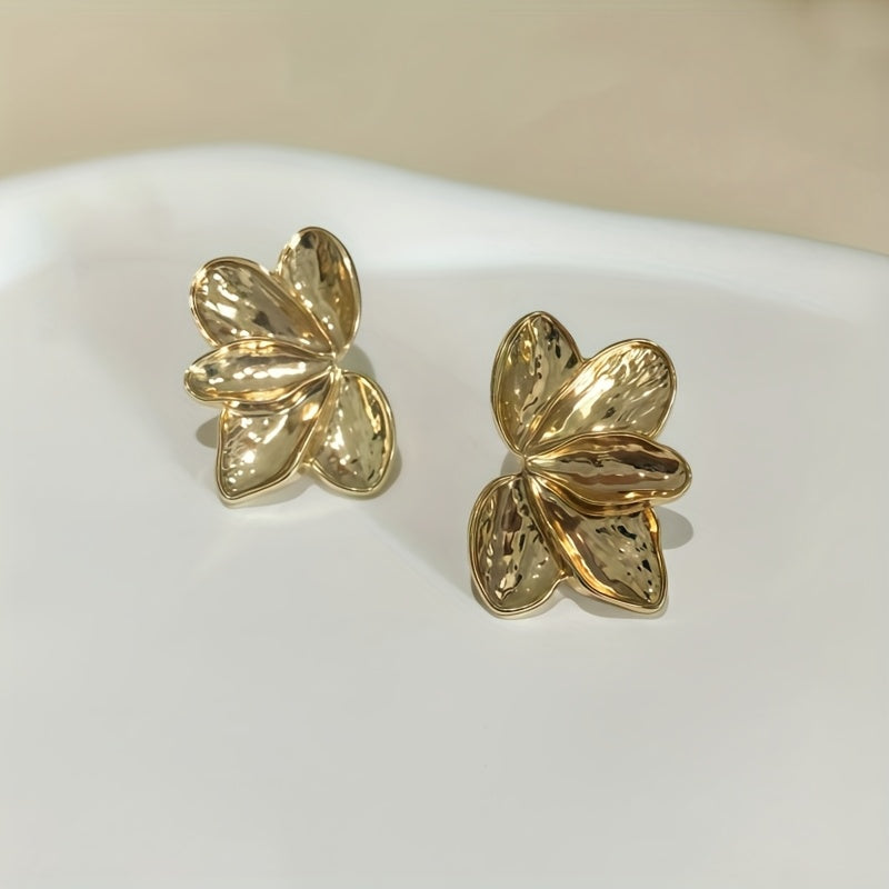 Vintage Green Leaf Enamel Stud Earrings